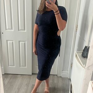 Leyden Navy Midi Dress with Side Ties